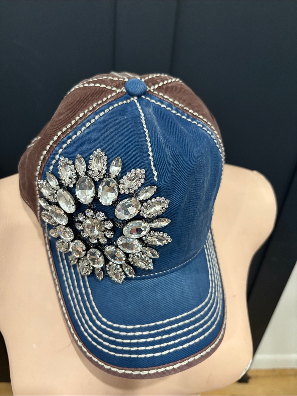 620. Embellished Blue and Brown Crystal Baseball Cap